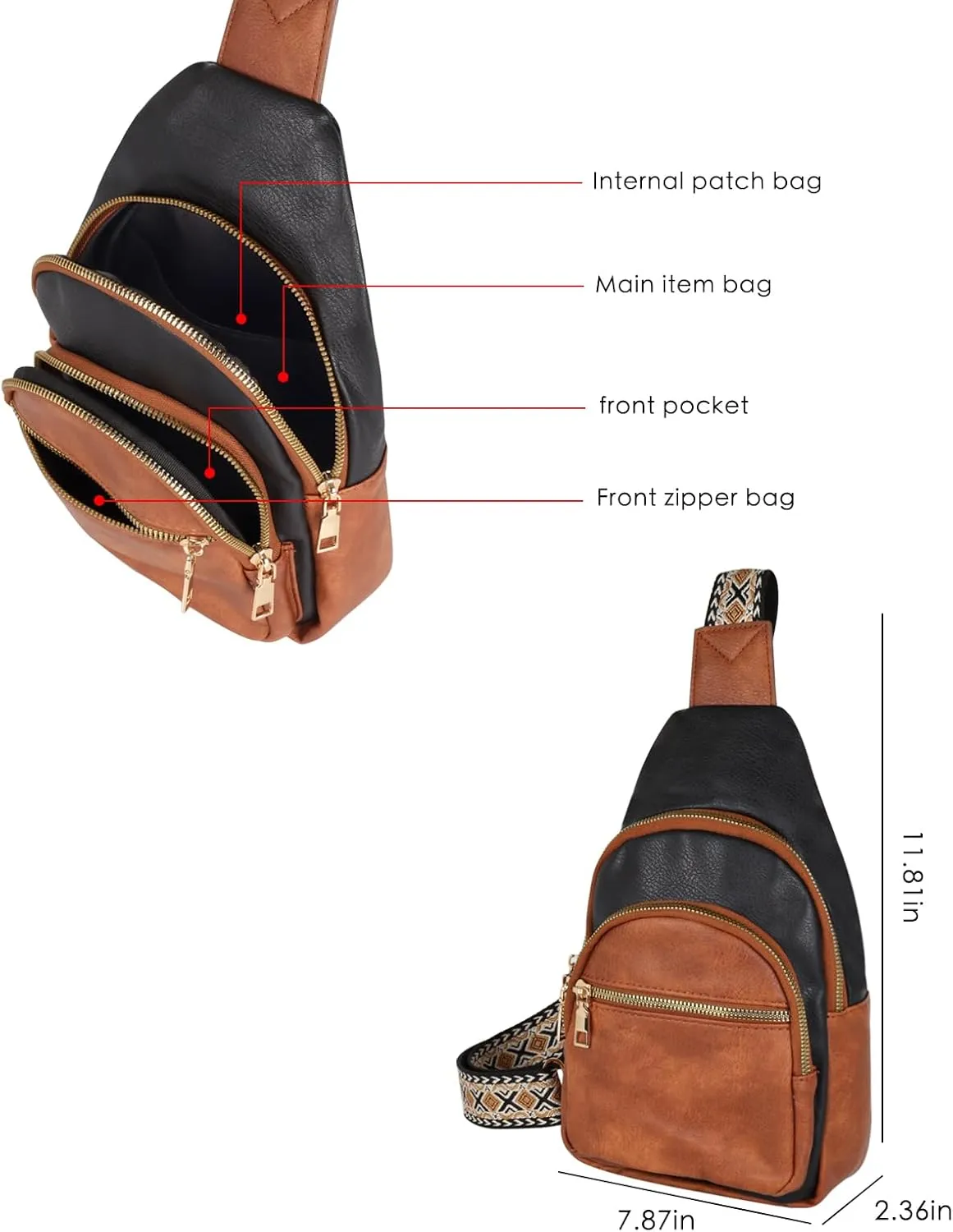 Relang Sling Bag for Women Crossbody, Leather Cross Body Fanny Packs for Women, Trendy Chest Bag for Travel and Daily Use