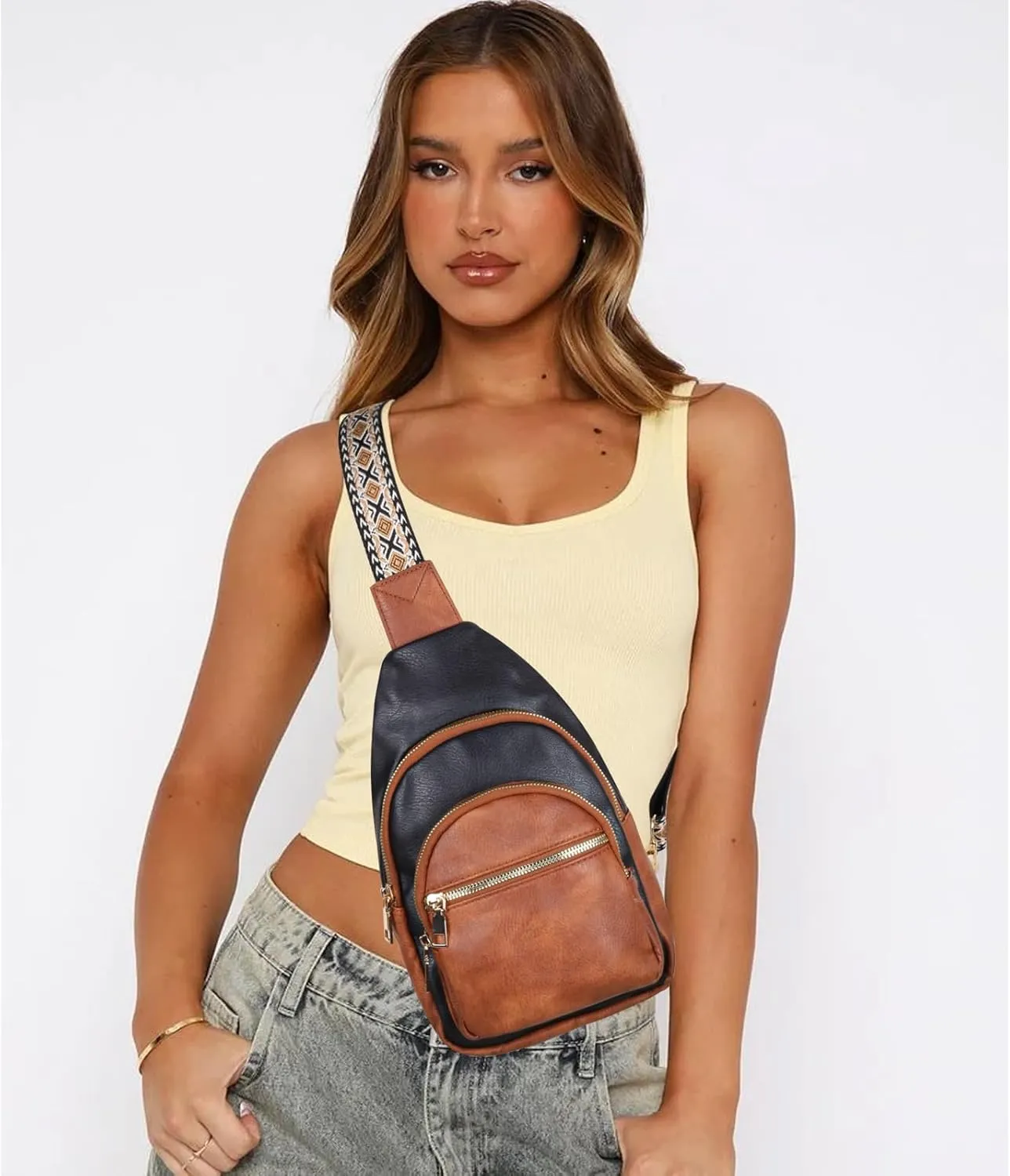 Relang Sling Bag for Women Crossbody, Leather Cross Body Fanny Packs for Women, Trendy Chest Bag for Travel and Daily Use