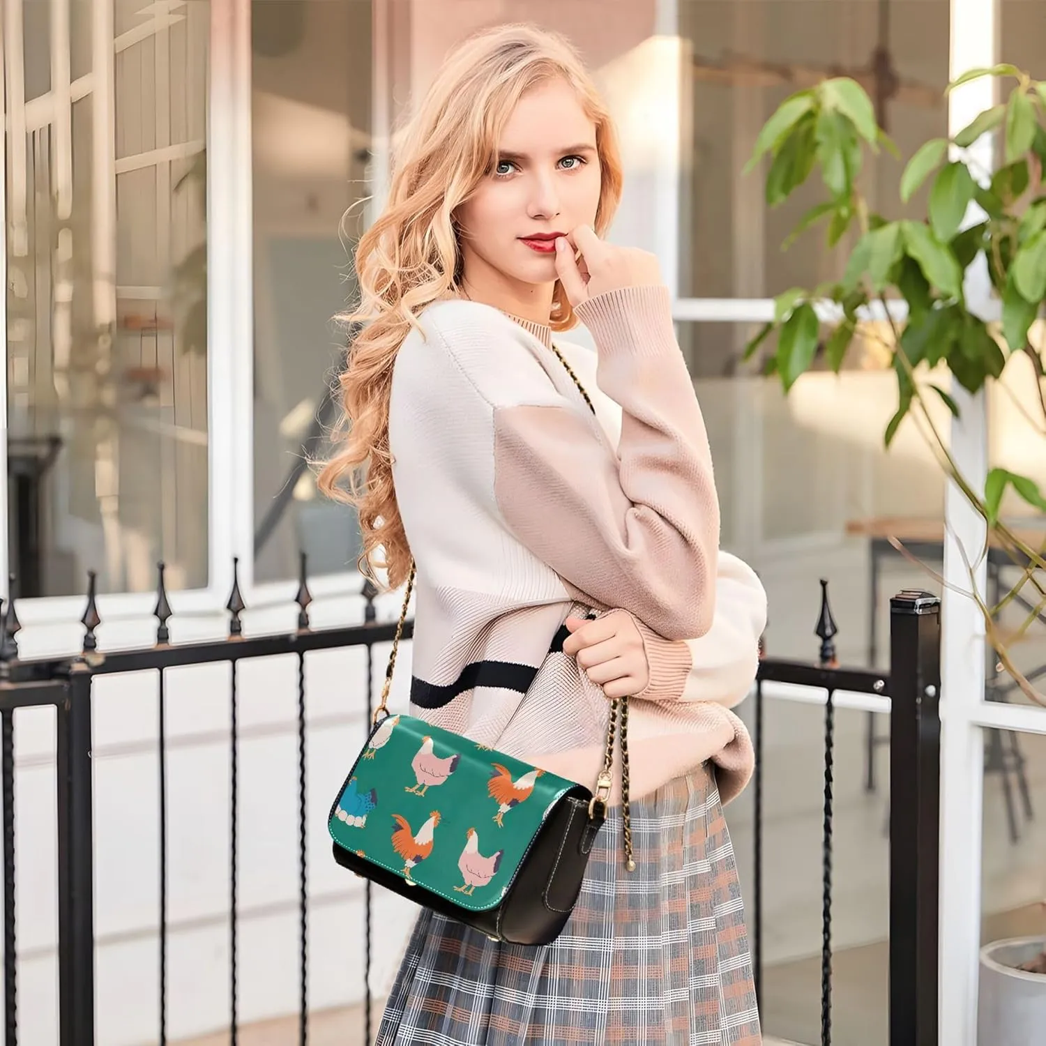 Retro Shoulder Leather Bags, Cute Woodland Animals Fox Crossbody Bags for Women Phone Satchel with Chain Strap