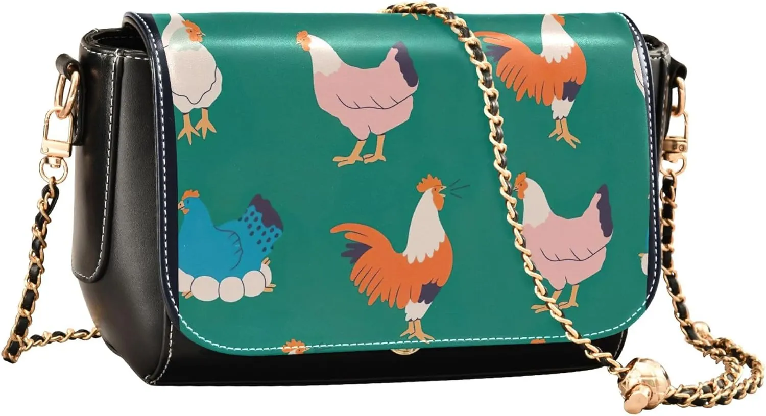 Retro Shoulder Leather Bags, Cute Woodland Animals Fox Crossbody Bags for Women Phone Satchel with Chain Strap