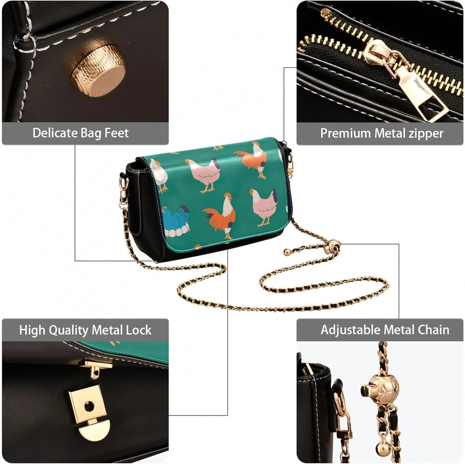 Retro Shoulder Leather Bags, Cute Woodland Animals Fox Crossbody Bags for Women Phone Satchel with Chain Strap