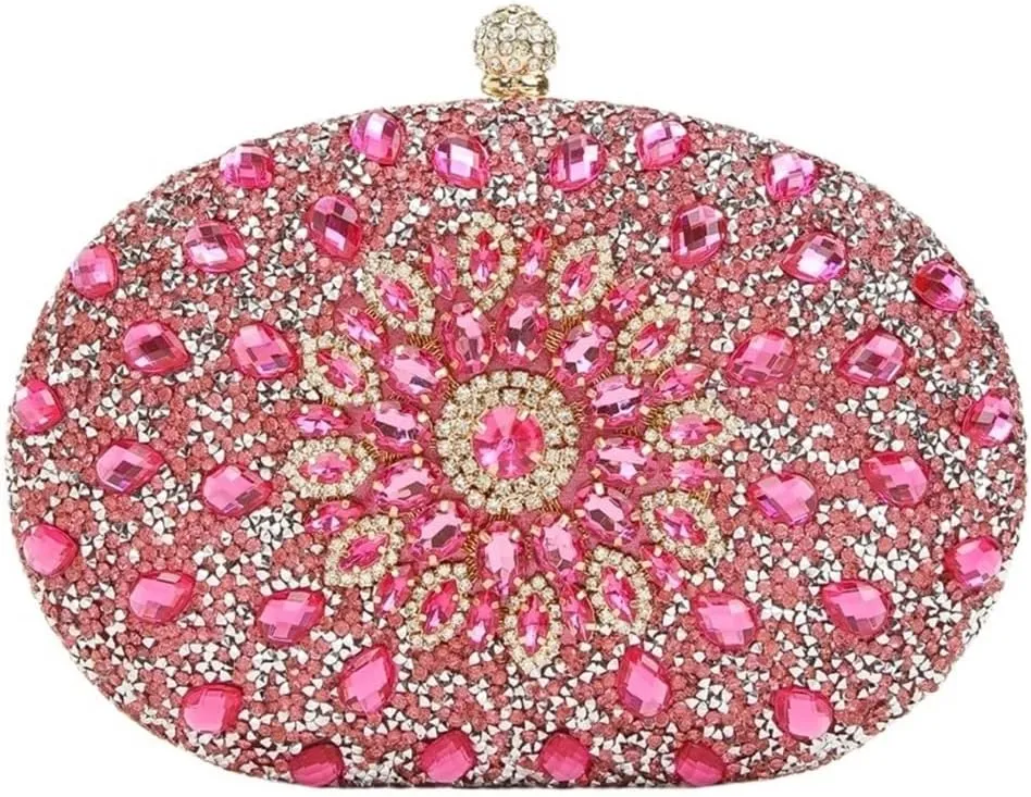 Rhinestone Bags Gorgeous Shiny Mini Diamond-studded Rhinestone Floral Hand-held Dinner Bag For Wedding And Party