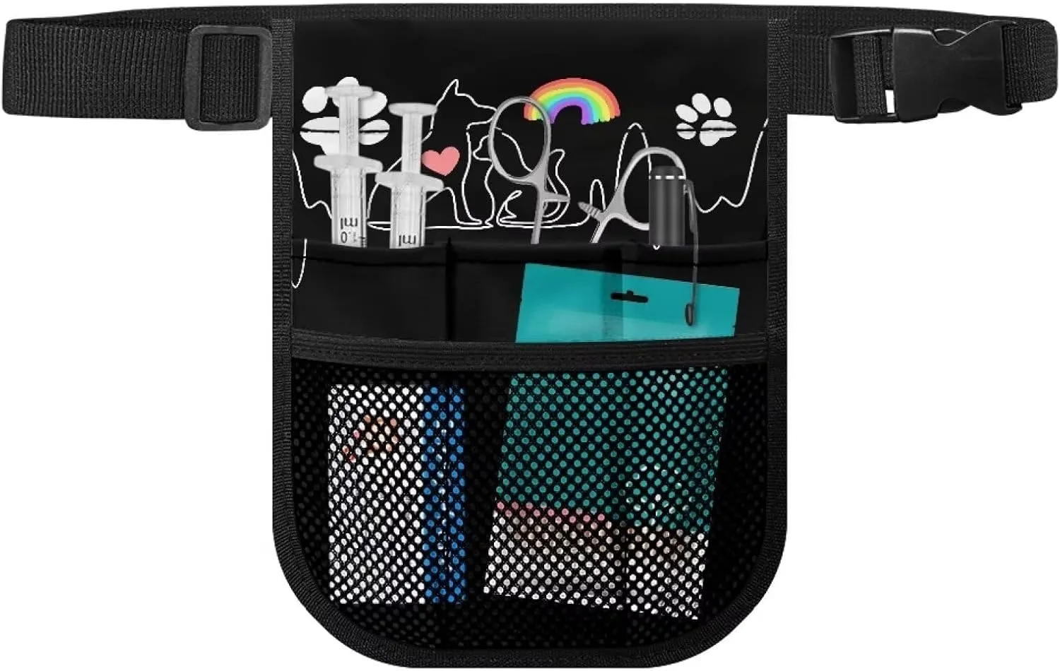 Rnyleeg Nurse Fanny Pack,Dog Lovers Rainbow Design Nursing Waist Bag with Multi-Compartment,Tape Holder,Adjustable Belt Nurse Tool Organizer for Nurses