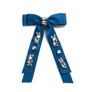 Rock Candy Rhinestone Embellished Satin Bow Clip - Navy | Hair Clip | Hair Accessory for Girls for Any Occasion