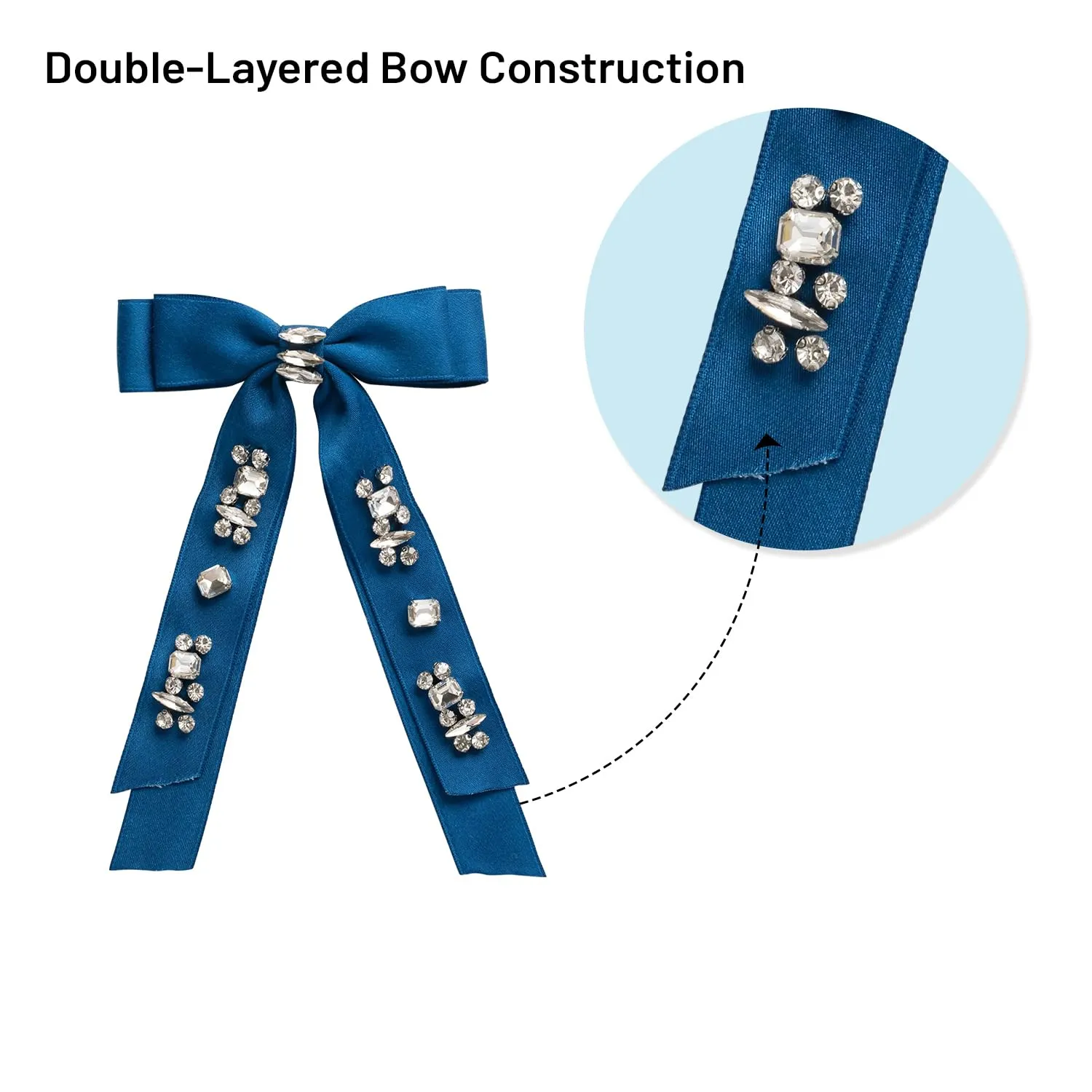Rock Candy Rhinestone Embellished Satin Bow Clip - Navy | Hair Clip | Hair Accessory for Girls for Any Occasion