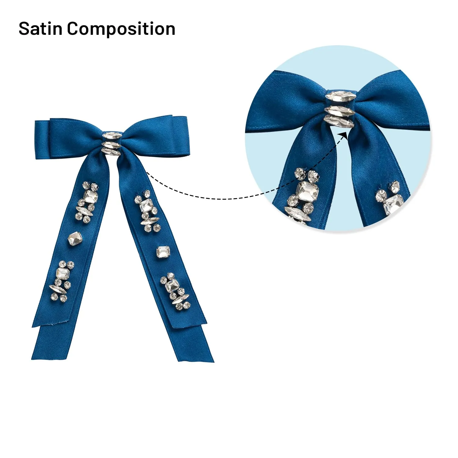 Rock Candy Rhinestone Embellished Satin Bow Clip - Navy | Hair Clip | Hair Accessory for Girls for Any Occasion