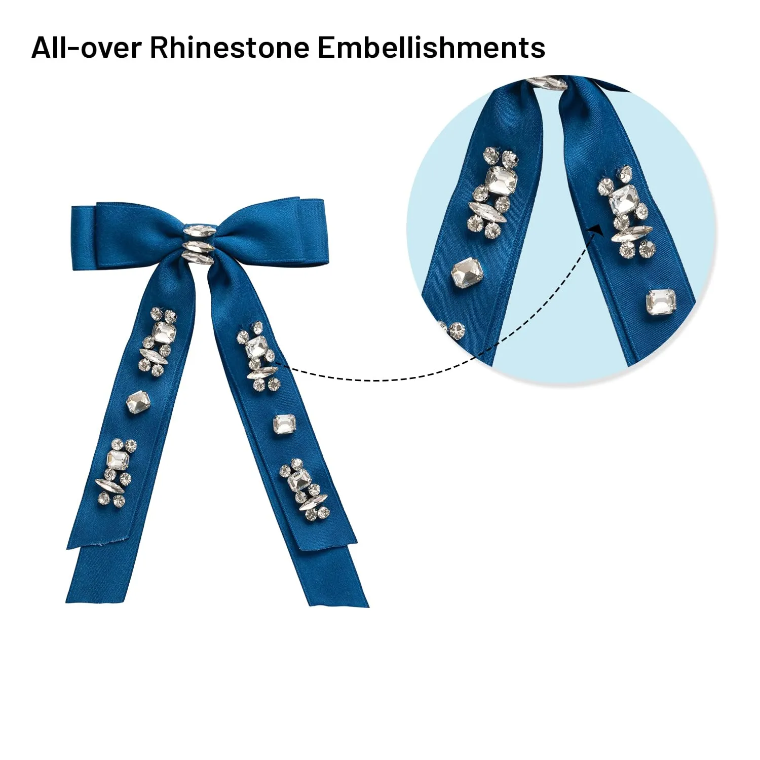 Rock Candy Rhinestone Embellished Satin Bow Clip - Navy | Hair Clip | Hair Accessory for Girls for Any Occasion
