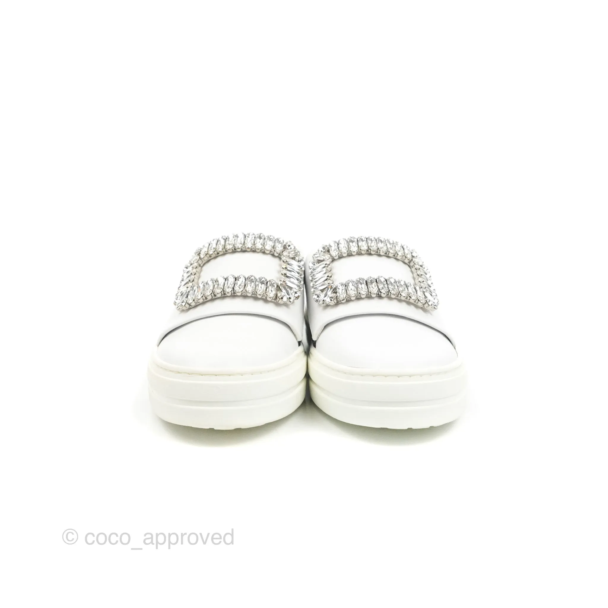 Roger Vivier Sneaky Viv Embellished Leather Sneakers White Size 34.5