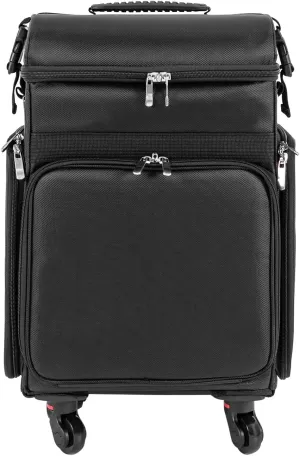 Rolling Makeup Train Case Cosmetic Storage Organizer with Compartments Professional Makeup Case With Universal Wheel for Beauty Parlors and Salons,14.17 * 10.24 * 18.9in,Black(Type B)