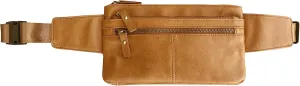 Roma Leathers Vintage Leather Fanny Pack - Premium Light Brown Cowhide Leather Waist Pack - Adjustable Waist Strap - Multi Pocket Belt Bag - Designed in USA