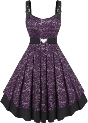 ROSE GAL Women Plus Size 1950s Vintage Floral Lace Jacquard Belt Fit and Flare Dress Cocktail Party Dress