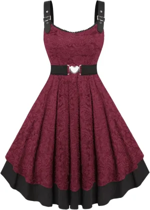 ROSE GAL Women Plus Size 1950s Vintage Floral Lace Jacquard Belt Fit and Flare Dress Cocktail Party Dress