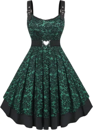 ROSE GAL Women Plus Size 1950s Vintage Floral Lace Jacquard Belt Fit and Flare Dress Cocktail Party Dress