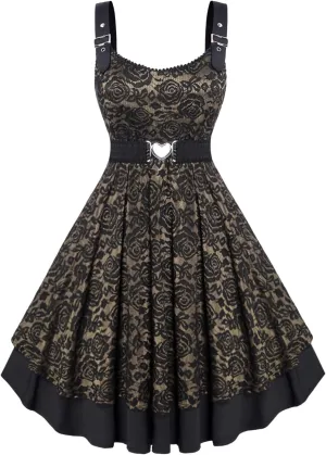 ROSE GAL Women Plus Size 1950s Vintage Floral Lace Jacquard Belt Fit and Flare Dress Cocktail Party Dress