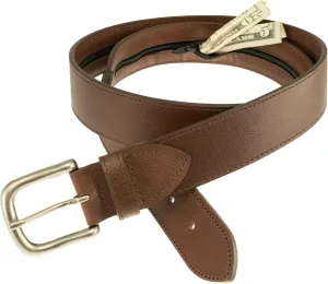 Sandpoint Leather Tab Money Belt with Extra Spacious Zipper Pocket (Brown, 34)