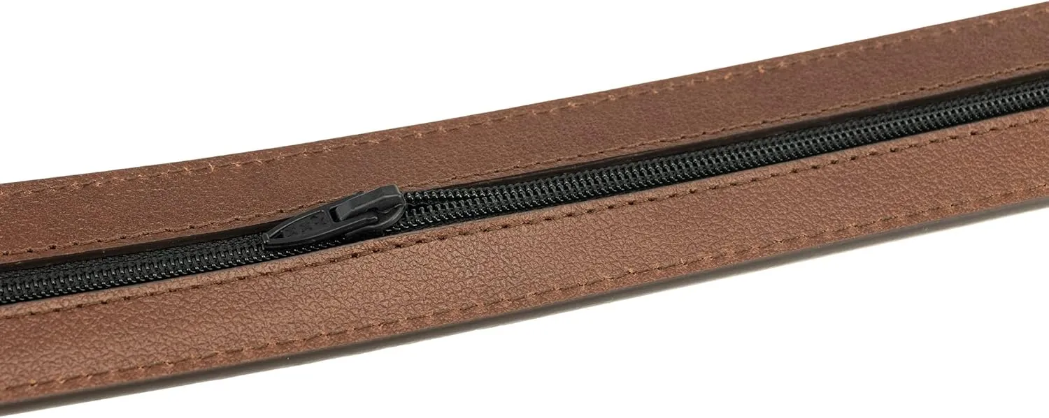 Sandpoint Leather Tab Money Belt with Extra Spacious Zipper Pocket (Brown, 34)