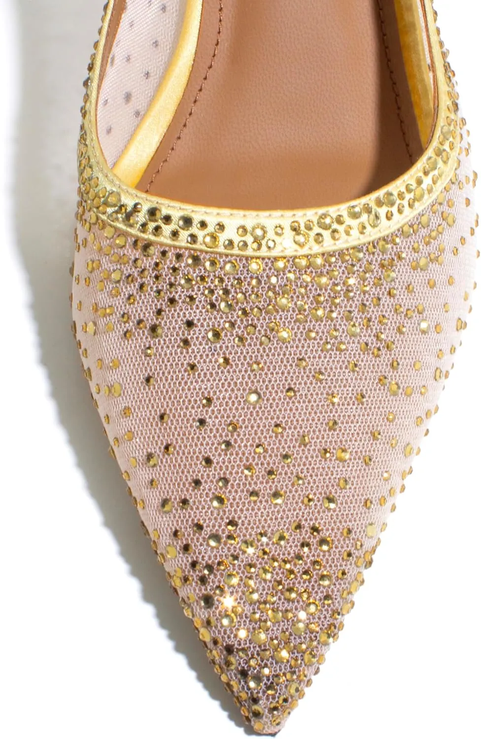 sarawill Women's Pointed Toe Mesh Kitten Heel Pumps Rhinestones Slip On Low Heel Party Office Dress Shoes for Women