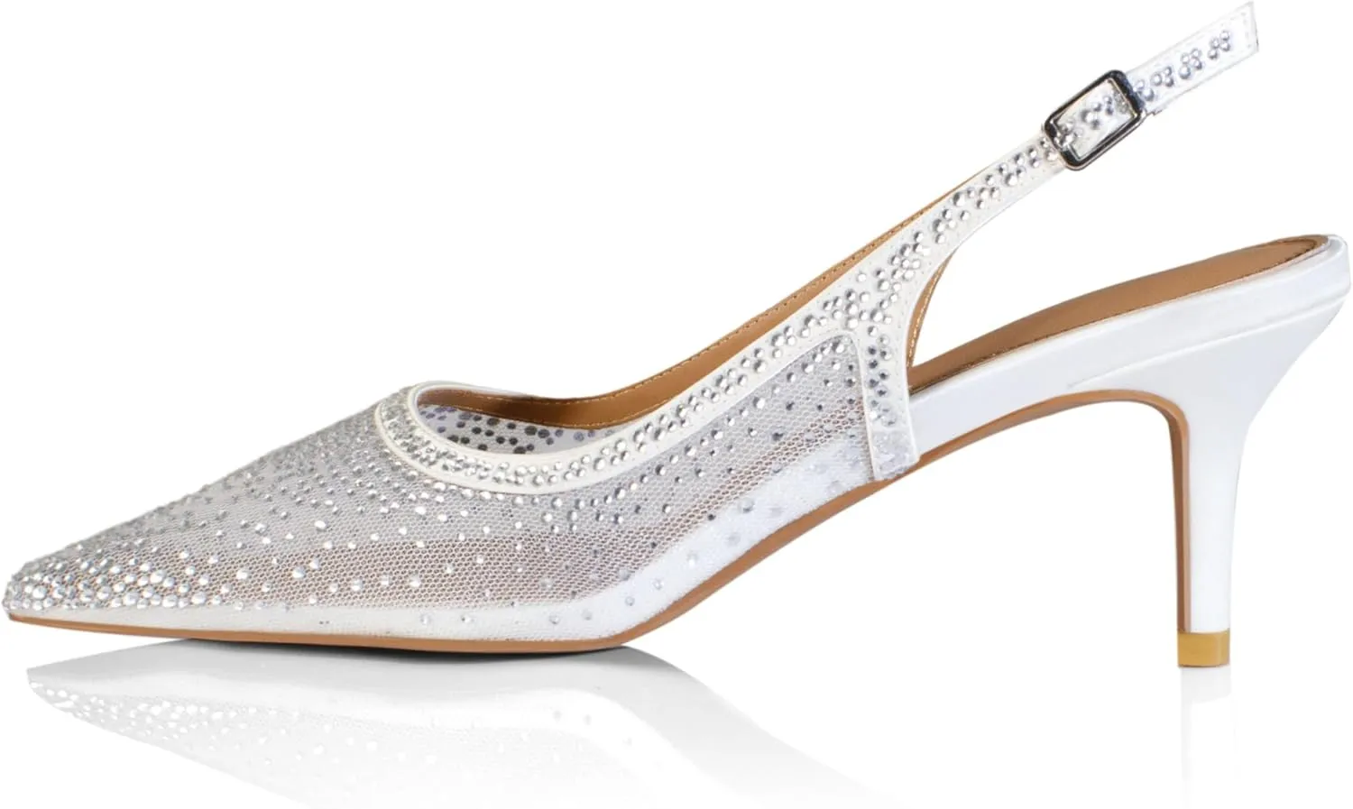 sarawill Women's Pointed Toe Mesh Kitten Heel Pumps Rhinestones Slip On Low Heel Party Office Dress Shoes for Women