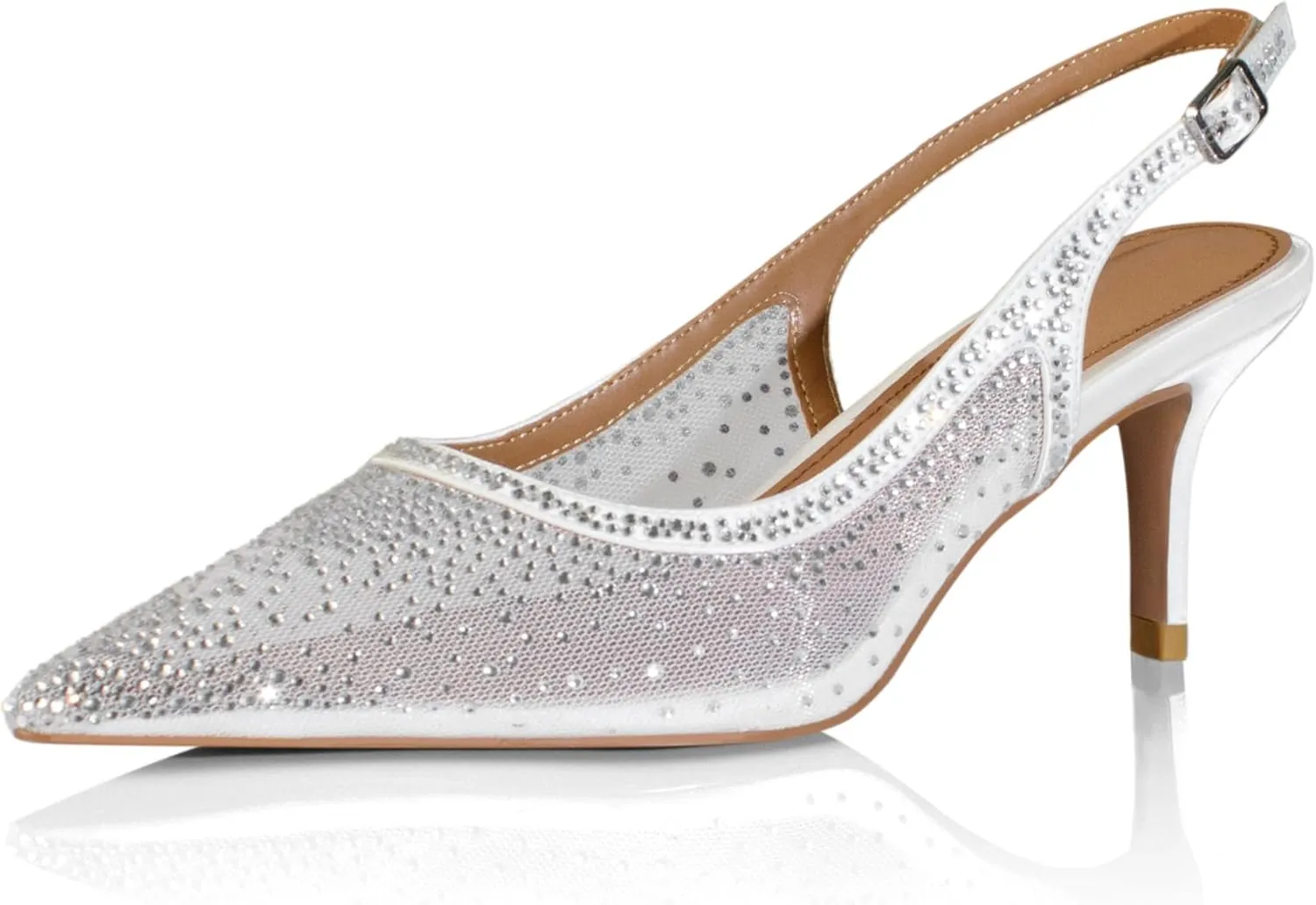 sarawill Women's Pointed Toe Mesh Kitten Heel Pumps Rhinestones Slip On Low Heel Party Office Dress Shoes for Women