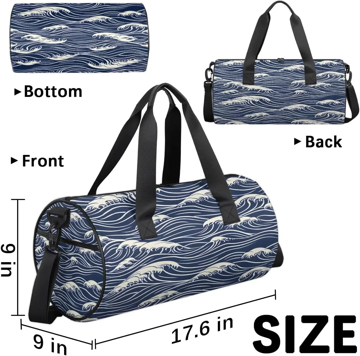 Seawater Print Gym Bag for Women Men Lightweight Weekender Travel Bag Stylish Duffle Bag for Gym Travel Overnight Carry On