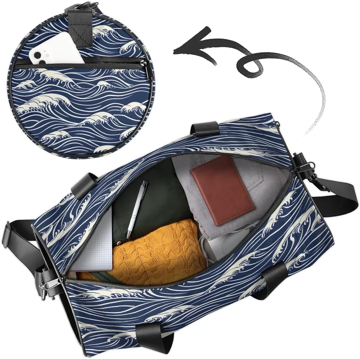 Seawater Print Gym Bag for Women Men Lightweight Weekender Travel Bag Stylish Duffle Bag for Gym Travel Overnight Carry On