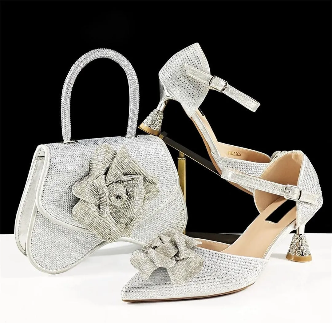 Sexy Peep Toe Wedding Sandals Rhinestone Purse Italian Designer Party Set