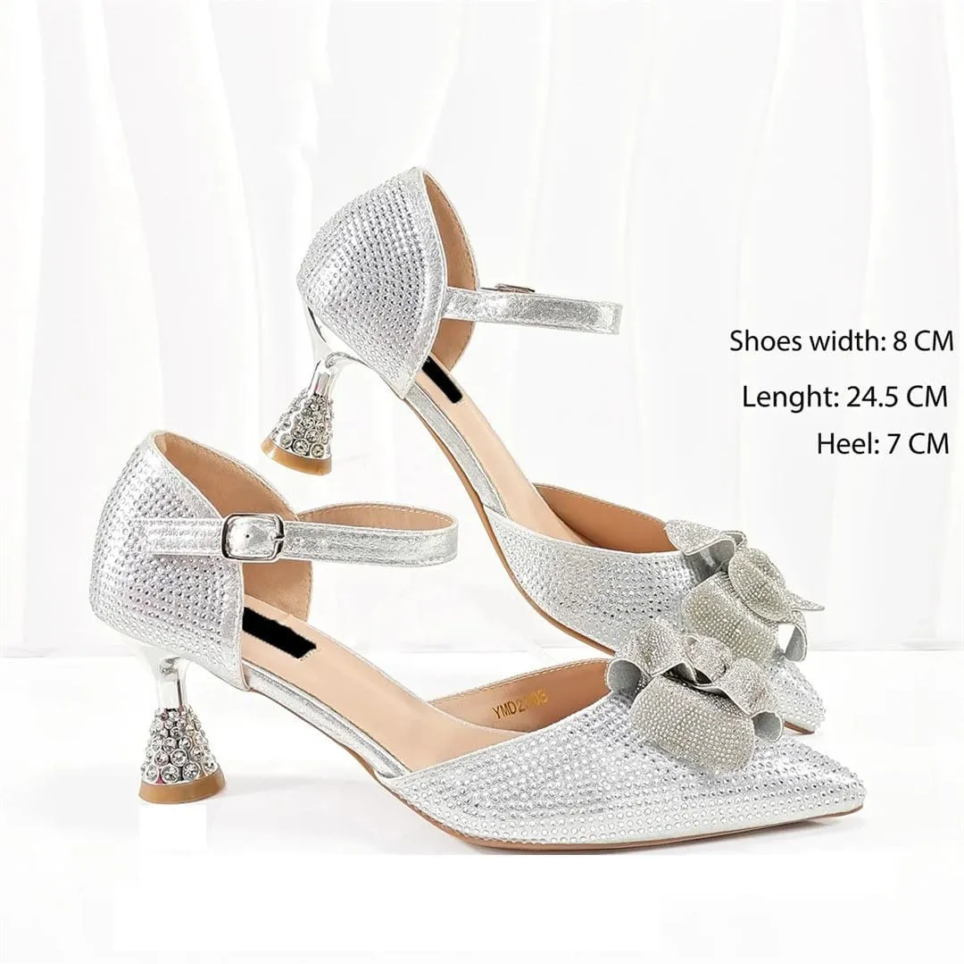 Sexy Peep Toe Wedding Sandals Rhinestone Purse Italian Designer Party Set