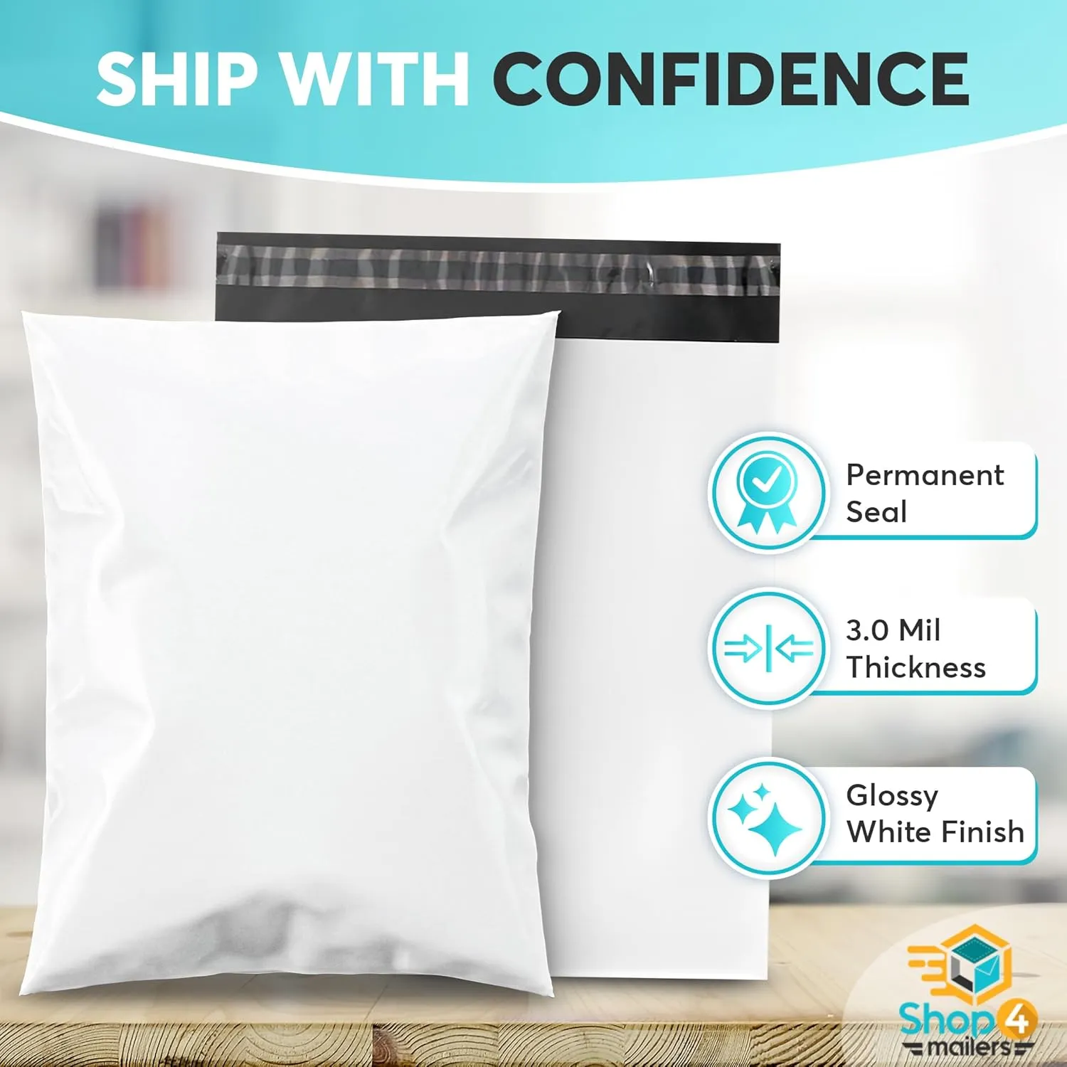 Shop4Mailers 19x24 Heavy Duty Thick Large Shipping Poly Mailer Bags, Waterproof and Tear-Resistant Postal Package Envelopes 3 Mil, Permanent Adhesive Seal (250 Pack)