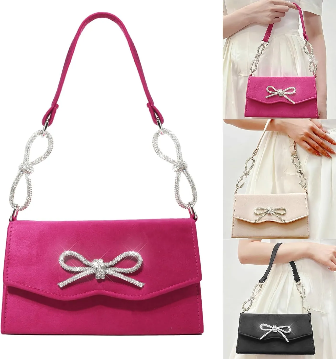 Shoulder Bags for Women, Shimmering Rhinestones Bowknot Evening Bag Fashion Purse Clutch Shoulder Tote HandBag