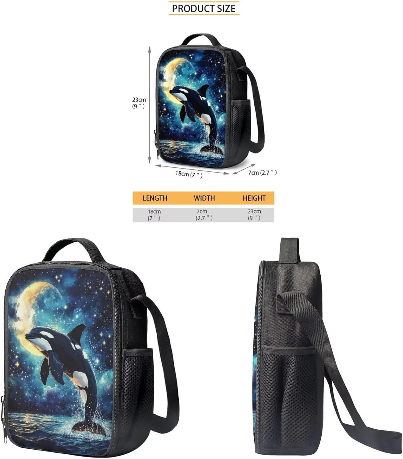 Showudesigns Killer Whale Backpack with Lunch Box for Girls 10-12 School Bags Set 3 In 1 Elementary Bookbag Back Pack Lunchbag Tote Pencil Case Boys Middle School Book Bags Travel Daypack