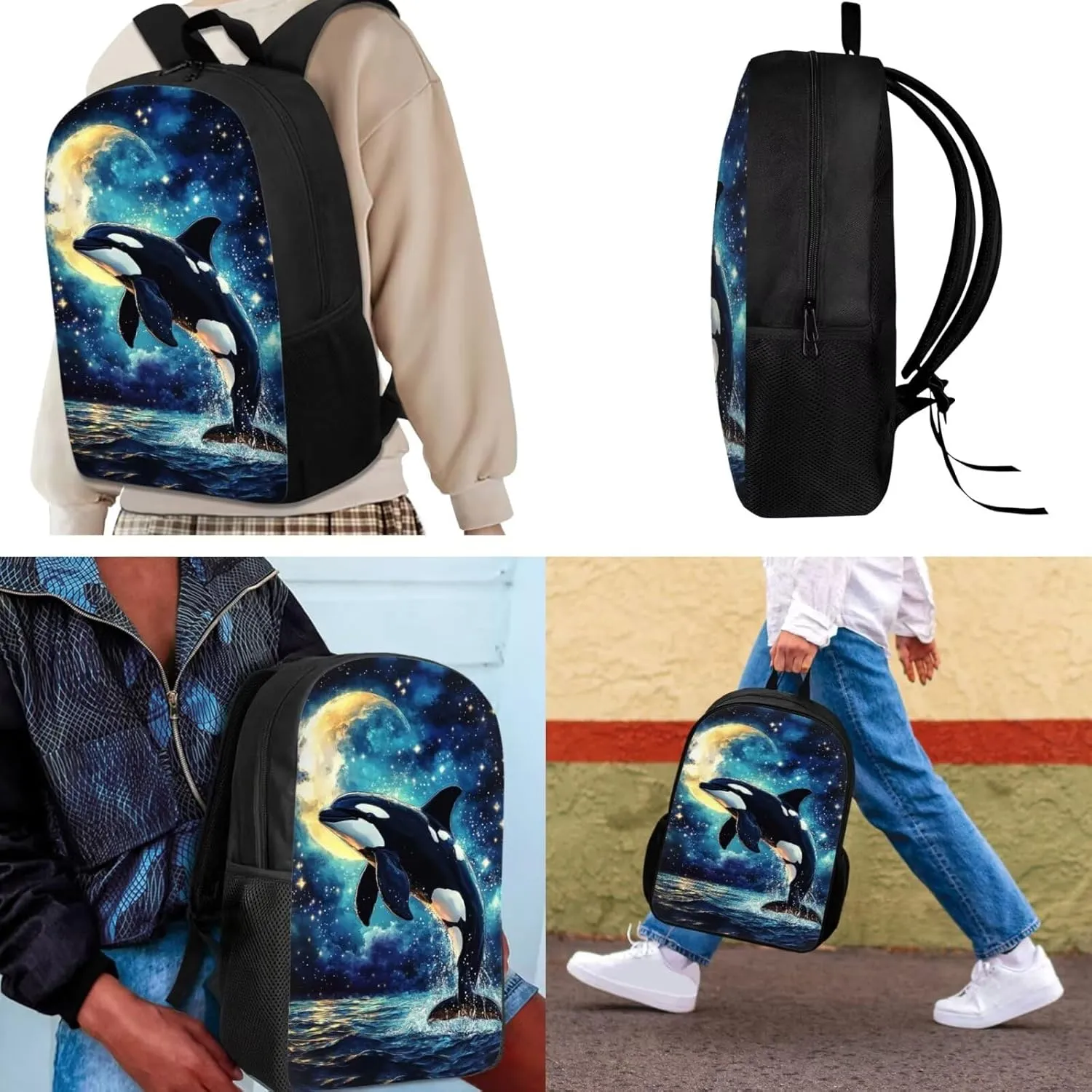 Showudesigns Killer Whale Backpack with Lunch Box for Girls 10-12 School Bags Set 3 In 1 Elementary Bookbag Back Pack Lunchbag Tote Pencil Case Boys Middle School Book Bags Travel Daypack