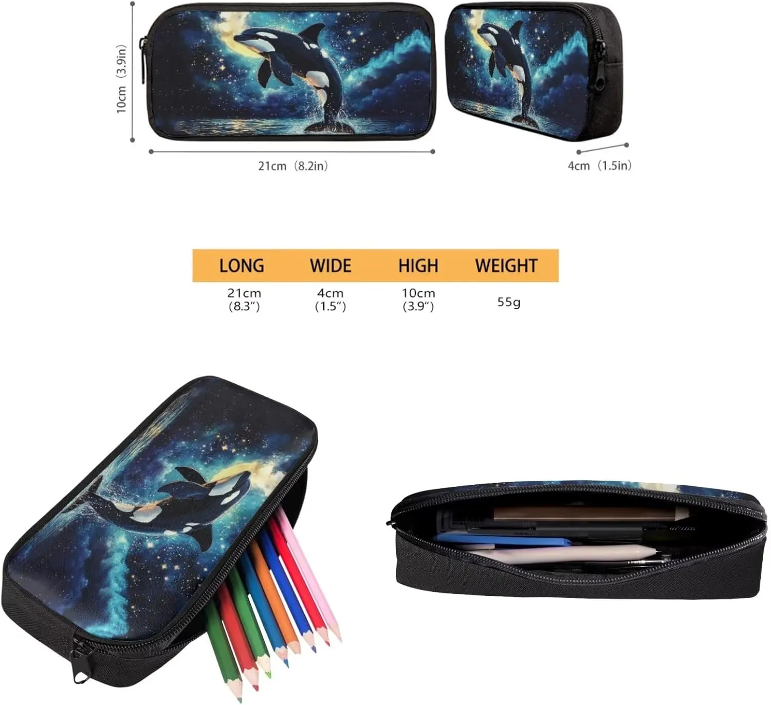 Showudesigns Killer Whale Backpack with Lunch Box for Girls 10-12 School Bags Set 3 In 1 Elementary Bookbag Back Pack Lunchbag Tote Pencil Case Boys Middle School Book Bags Travel Daypack