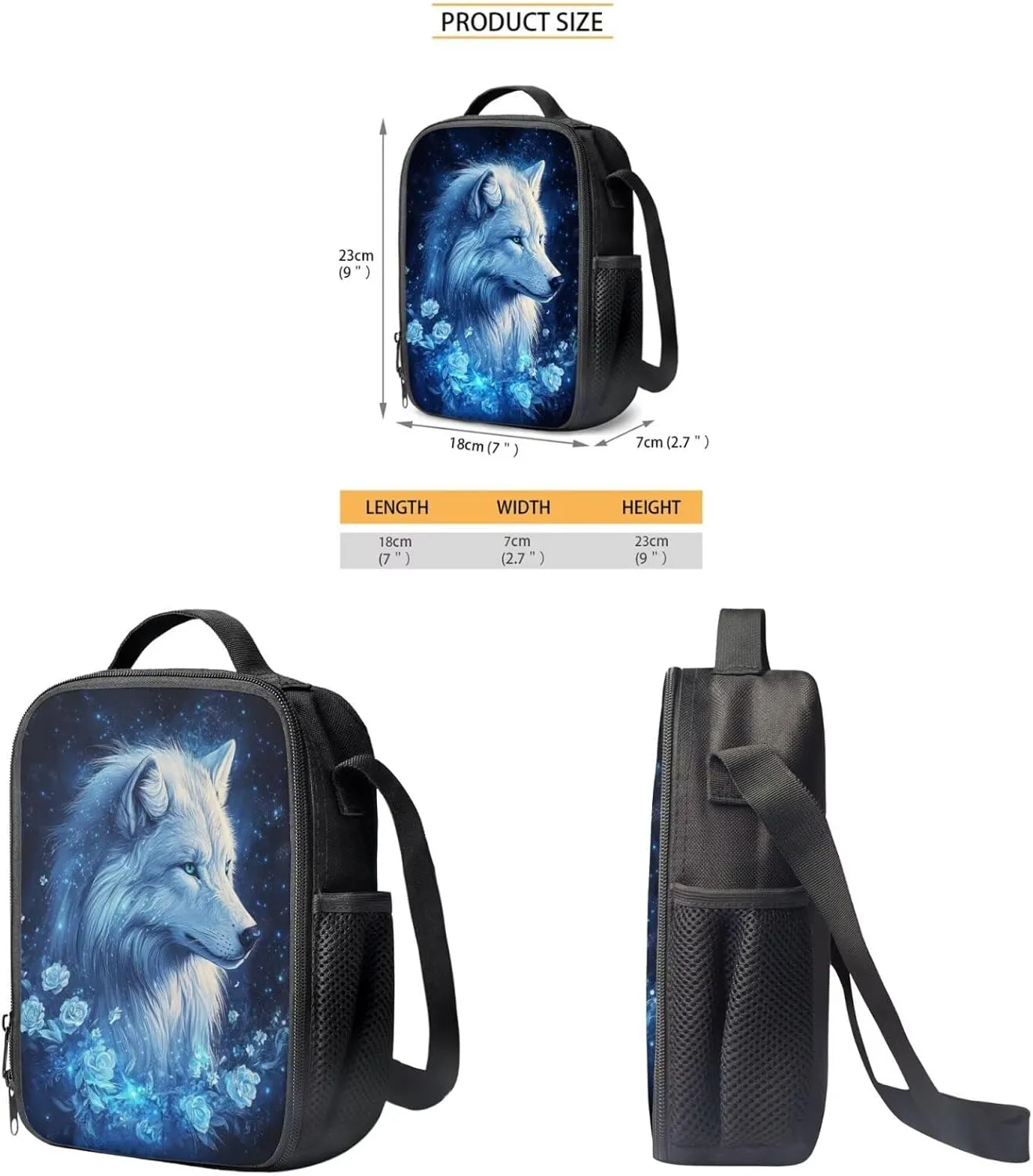 Showudesigns Rose Wolf Backpack for Girls 10-12 12-14 Middle School Bag Lunch Box Set Pencil Case Kids Bookbag 6Th/7Th Grade Teens School Bag 17 Inch Back Pack Casual Daypack Rucksack