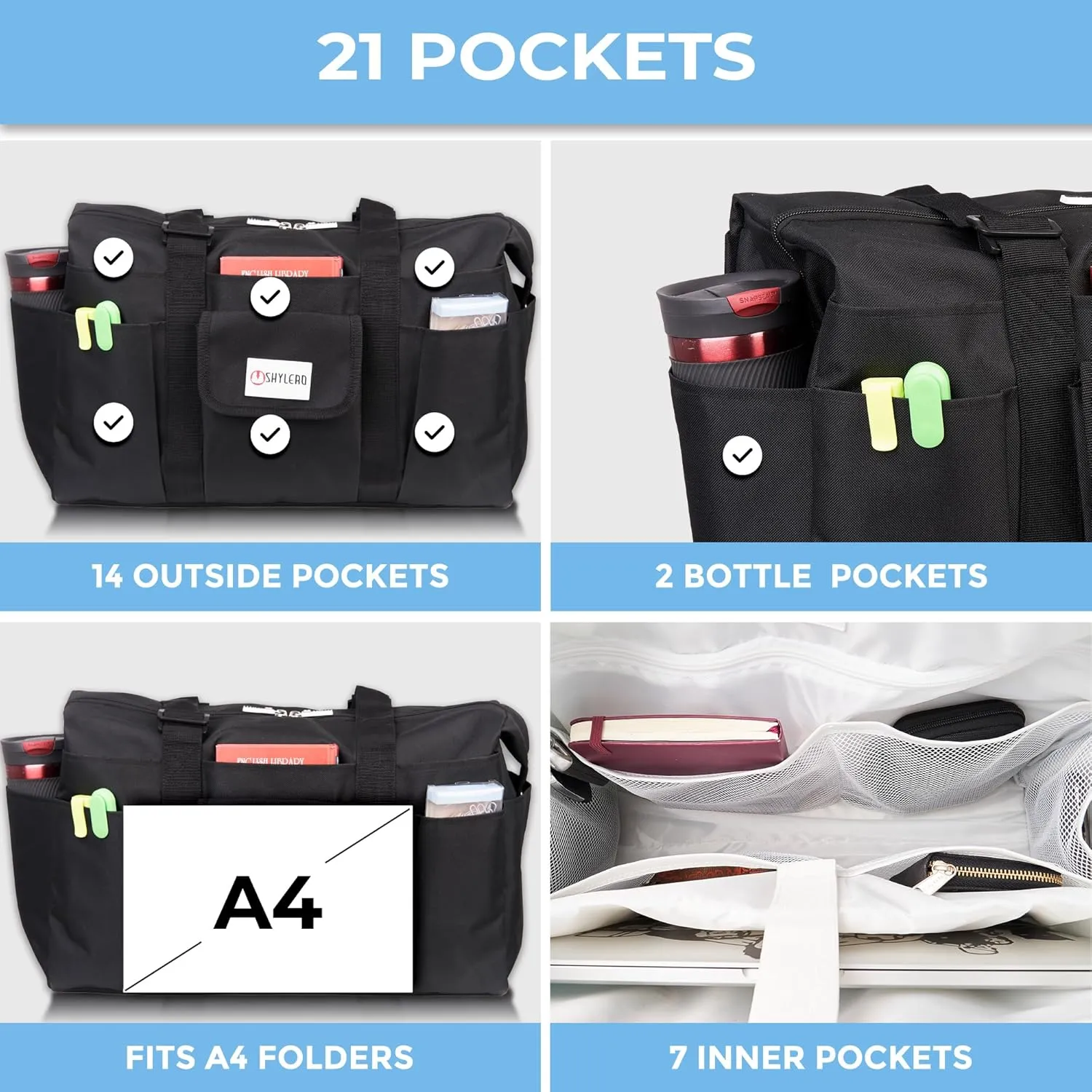 SHYLERO Nurse Bag with 21 Pockets - Big, Waterproof Medical Utility Tote for Daily Use