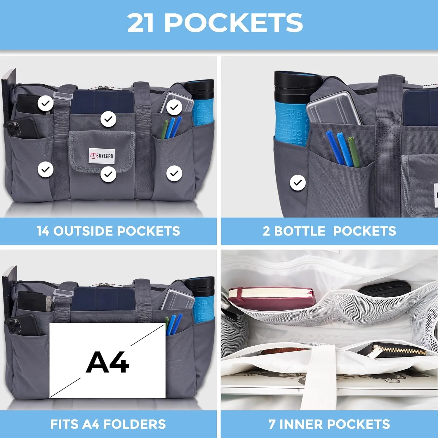 SHYLERO Nurse Bag with 21 Pockets - Big, Waterproof Medical Utility Tote for Daily Use