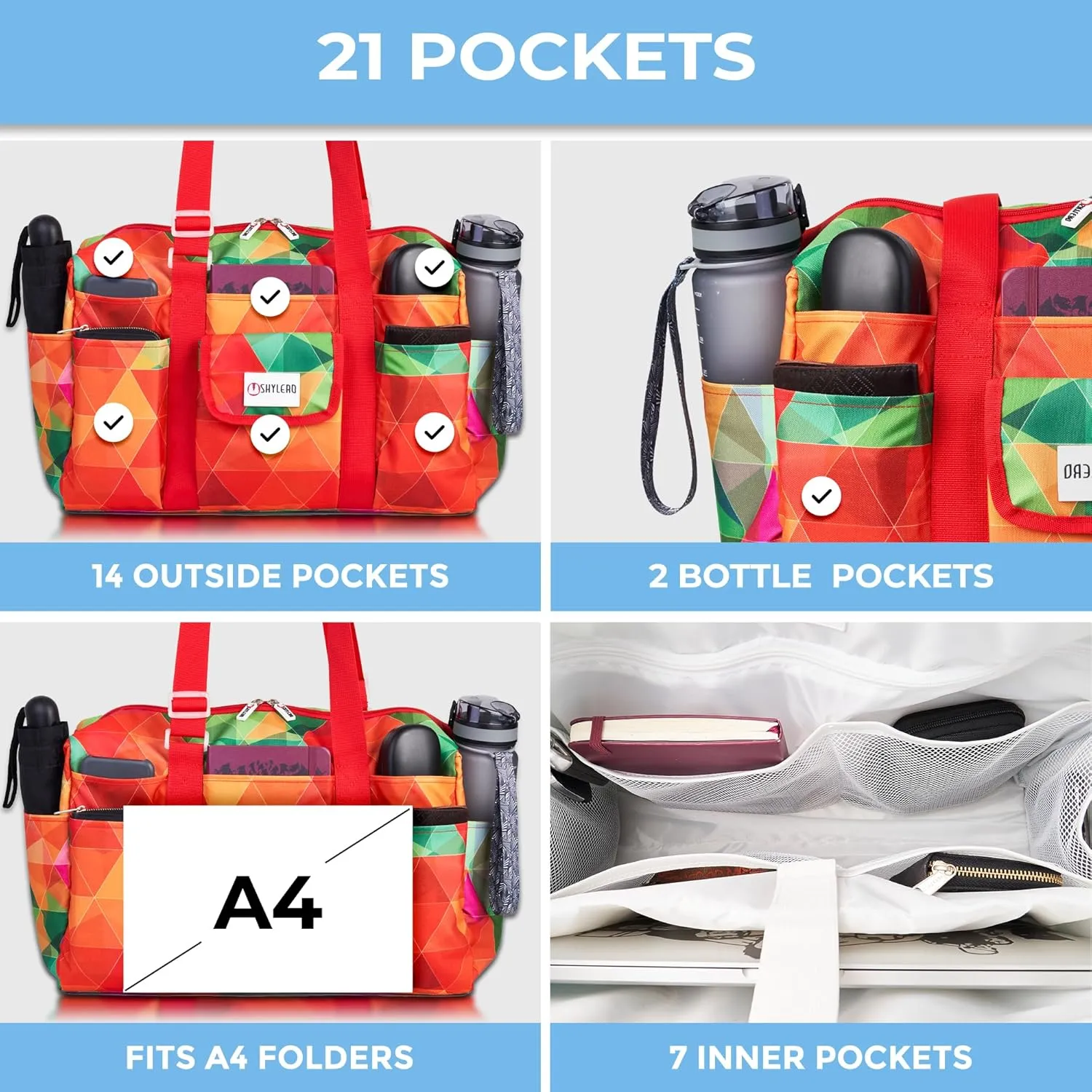 SHYLERO Nurse Bag with 21 Pockets - Big, Waterproof Medical Utility Tote for Daily Use