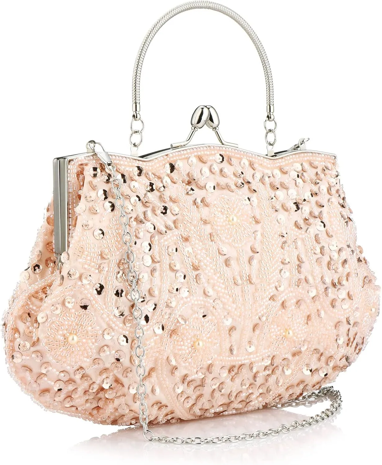 Simcat Beaded Sequin Flower Evening Purse Large Clutch Bag