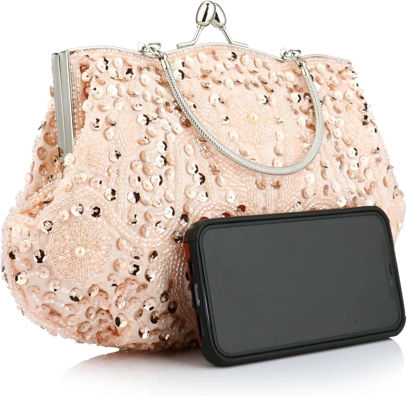 Simcat Beaded Sequin Flower Evening Purse Large Clutch Bag