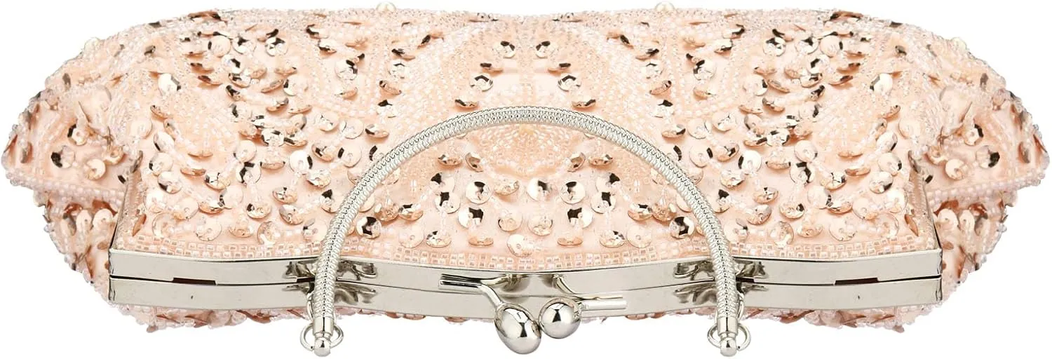 Simcat Beaded Sequin Flower Evening Purse Large Clutch Bag