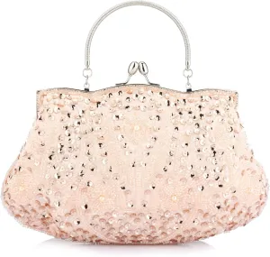Simcat Beaded Sequin Flower Evening Purse Large Clutch Bag