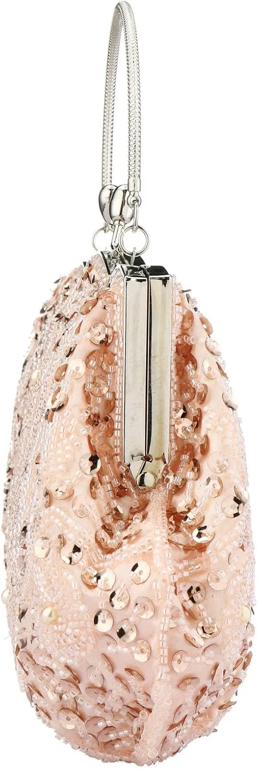 Simcat Beaded Sequin Flower Evening Purse Large Clutch Bag