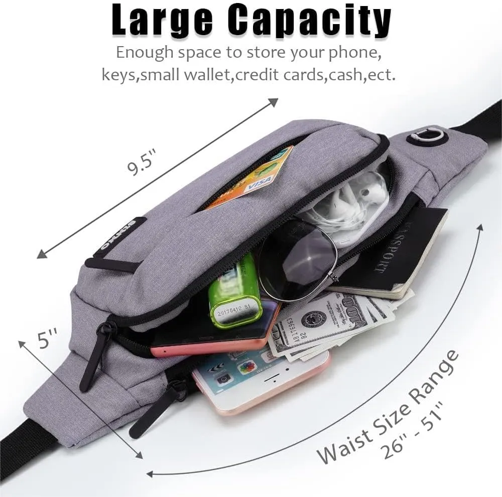 SINNO Large Crossbody Fanny Pack for Women Men Belt Bag With 4-Zipper Pockets for Travel Running Hiking Workout Dog Walking Outdoors Sport Fishing Waist Pack Bag Carrying All Phones