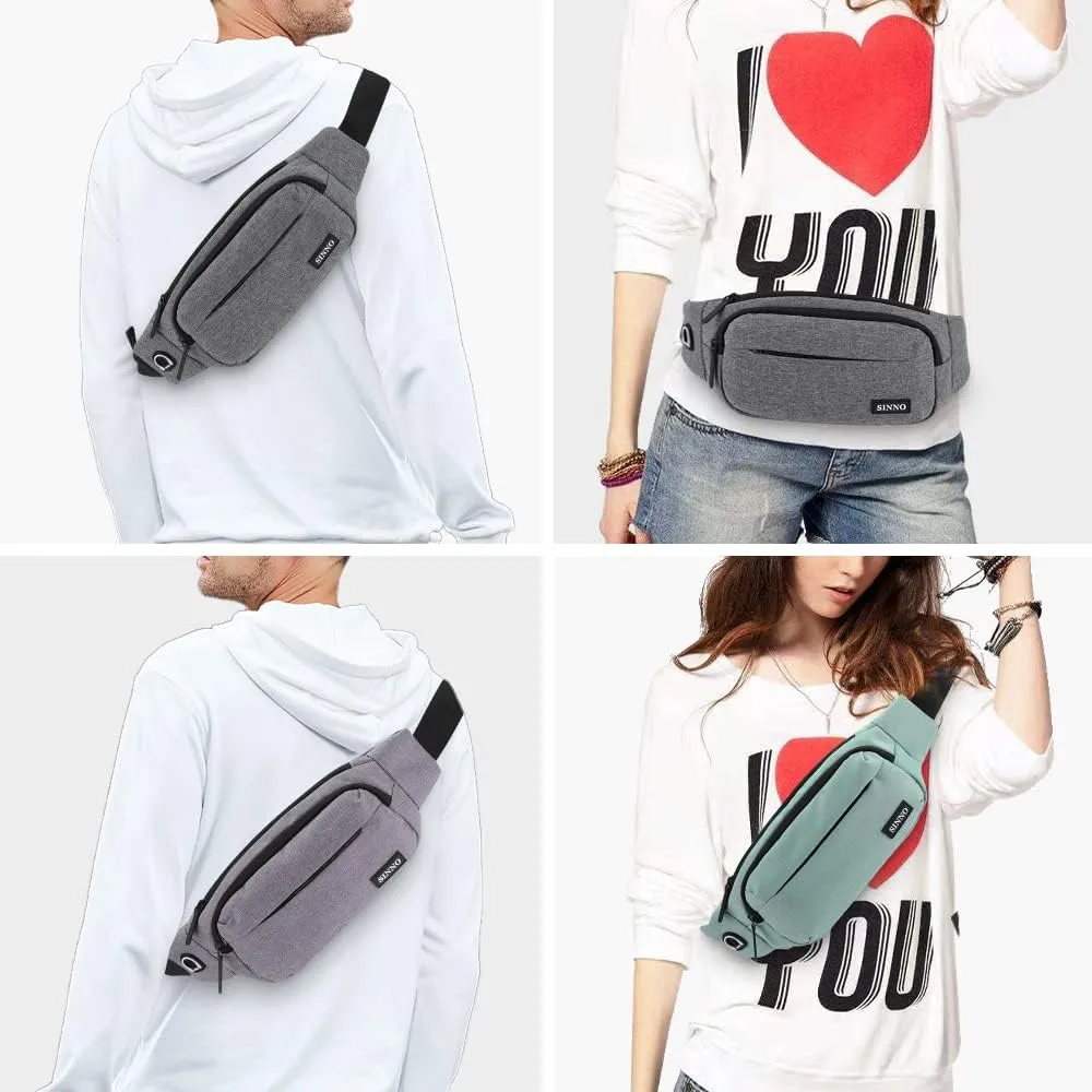 SINNO Large Crossbody Fanny Pack for Women Men Belt Bag With 4-Zipper Pockets for Travel Running Hiking Workout Dog Walking Outdoors Sport Fishing Waist Pack Bag Carrying All Phones