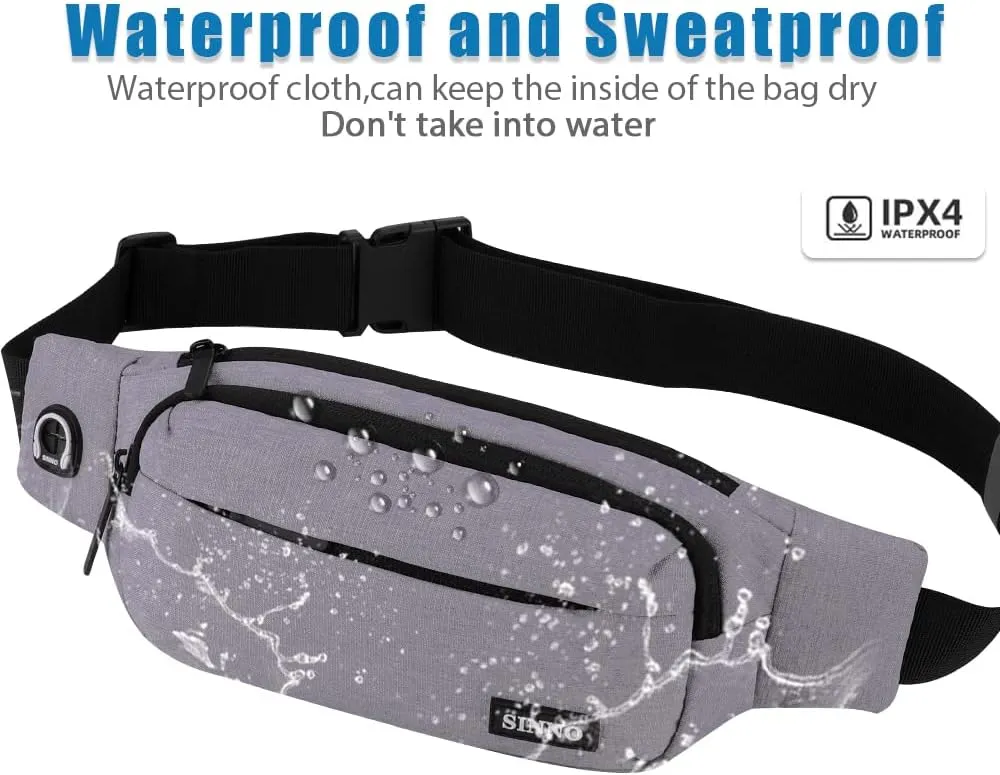 SINNO Large Crossbody Fanny Pack for Women Men Belt Bag With 4-Zipper Pockets for Travel Running Hiking Workout Dog Walking Outdoors Sport Fishing Waist Pack Bag Carrying All Phones