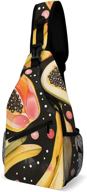 Sling Bag for Women Men Chest Bag Banana And Papaya Daypack Fanny Pack Cross Body Bag for Traveling