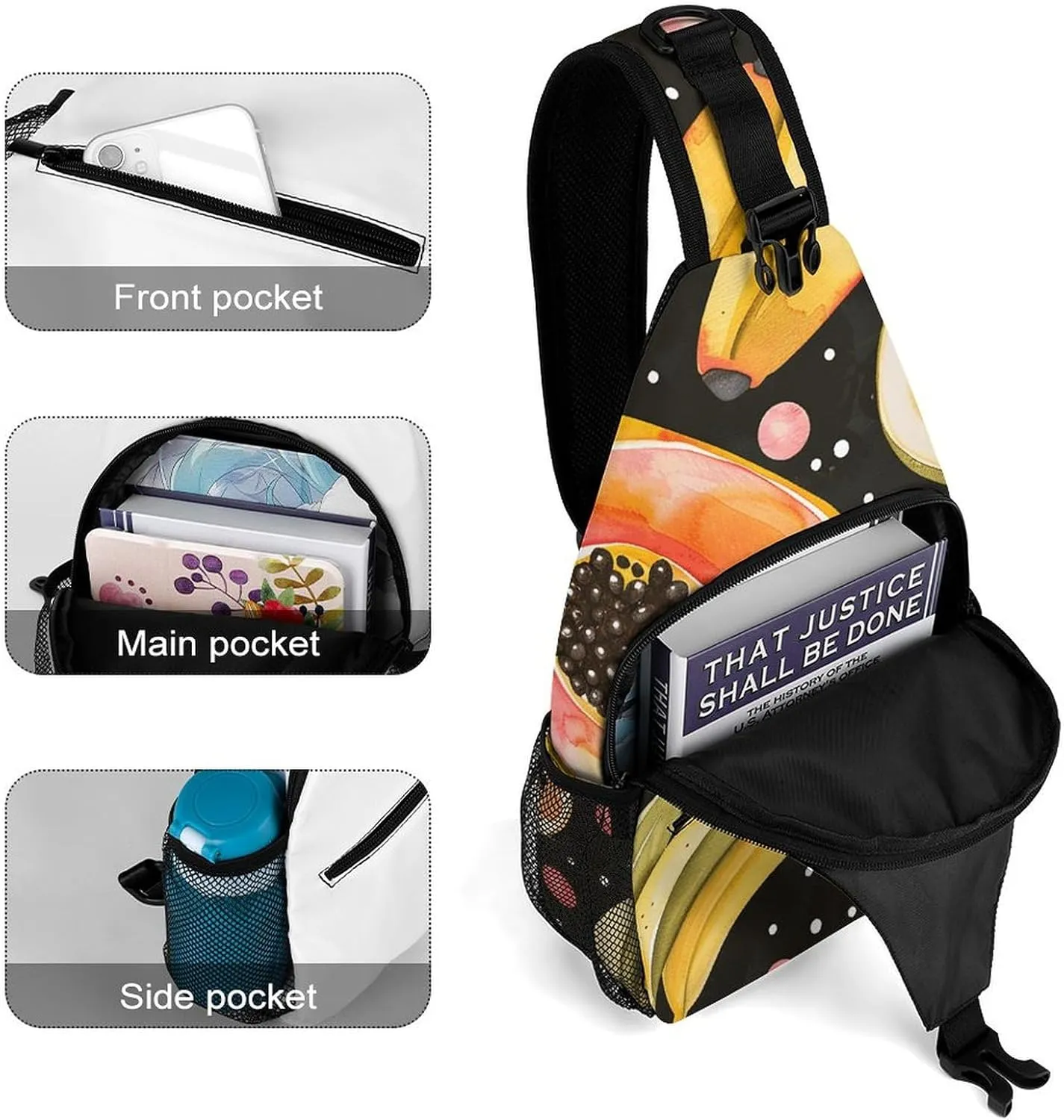 Sling Bag for Women Men Chest Bag Banana And Papaya Daypack Fanny Pack Cross Body Bag for Traveling