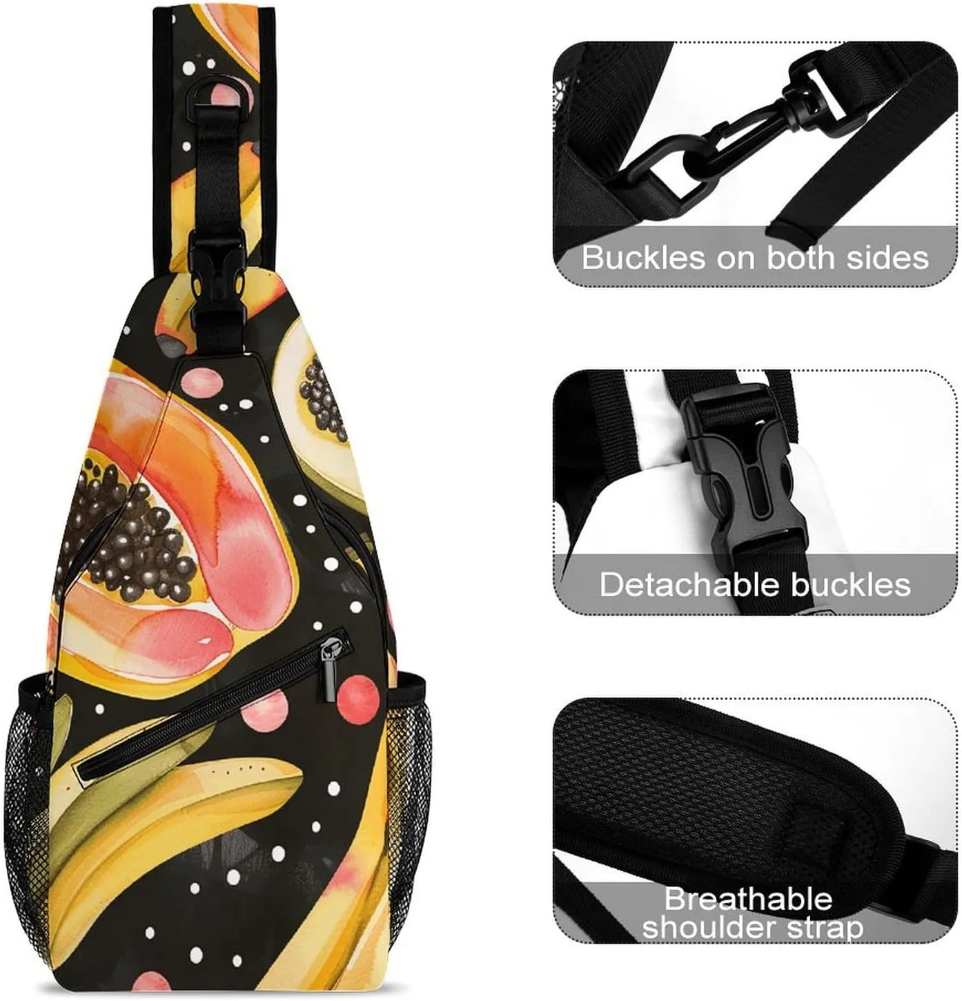 Sling Bag for Women Men Chest Bag Banana And Papaya Daypack Fanny Pack Cross Body Bag for Traveling