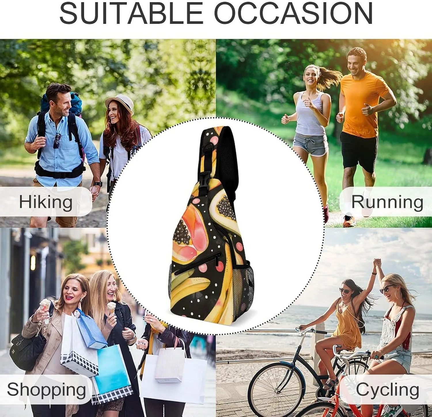 Sling Bag for Women Men Chest Bag Banana And Papaya Daypack Fanny Pack Cross Body Bag for Traveling