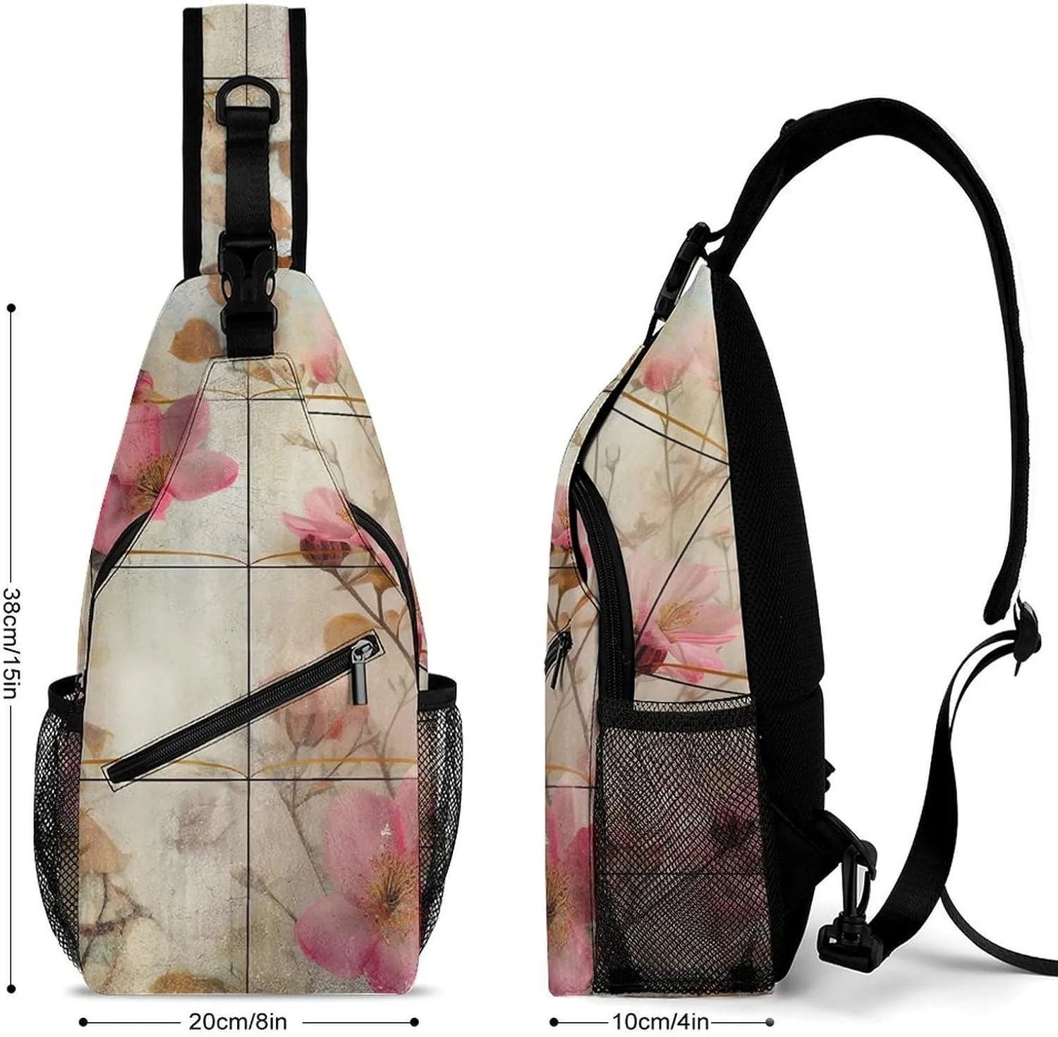 Sling Bag for Women Men Chest Bag Branch with Flowers Daypack Fanny Pack Cross Body Bag for Traveling