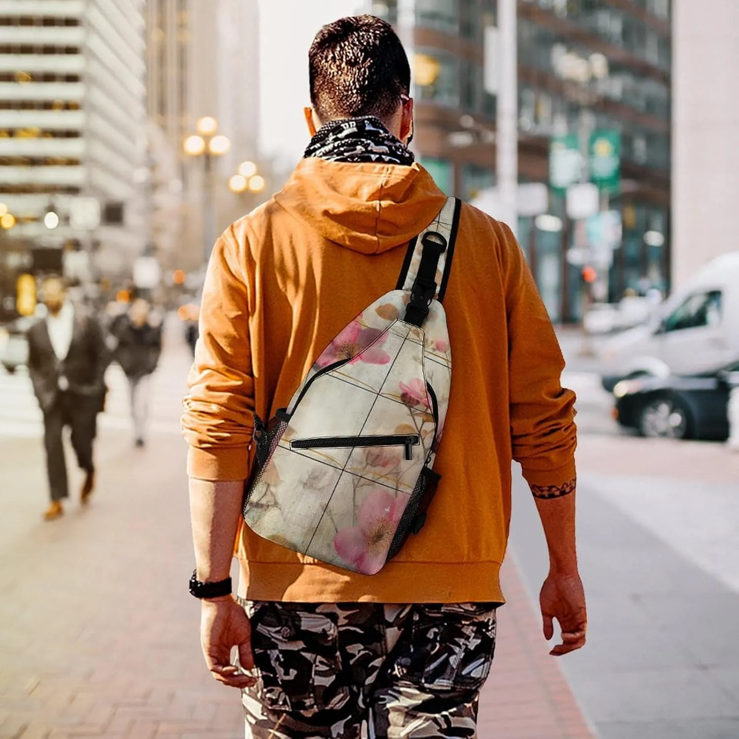 Sling Bag for Women Men Chest Bag Branch with Flowers Daypack Fanny Pack Cross Body Bag for Traveling